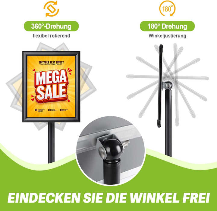 Infoständer Höhenverstellbarr DIN A4 210x297mm, Informationsständer Kreidetafel für Innen und Aussen