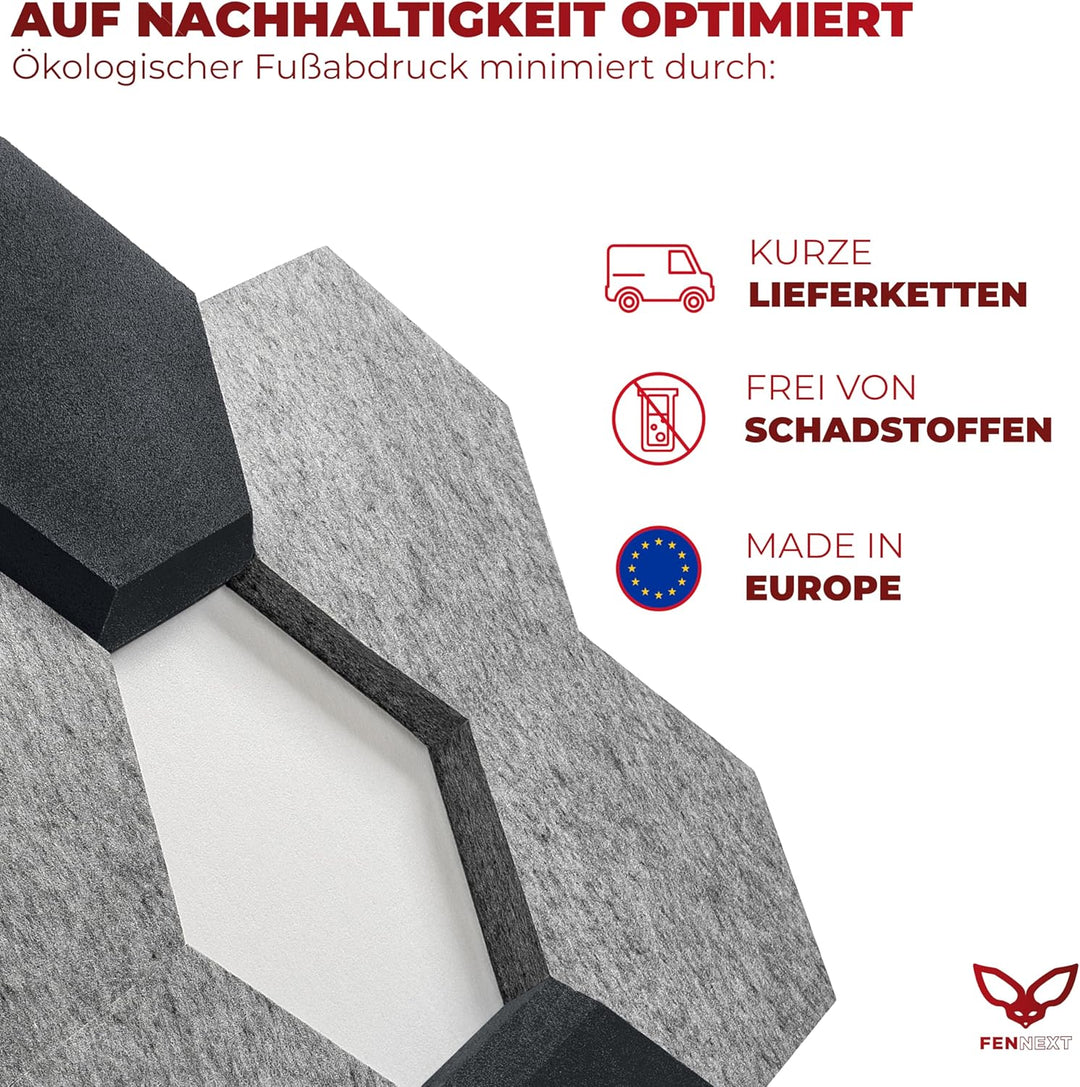 FENNEXT® Schallabsorber Wand Paneele [9 Stk.] für spürbar reduzierte Geräusche I Modernes Akustikbil
