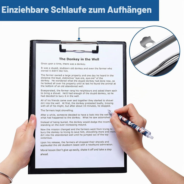 (5 Stück) Klemmbrett A4 mit Deckel, Schreibbrett Klemmbrett mit Metalklemme und Aufhängeose, Aufklap