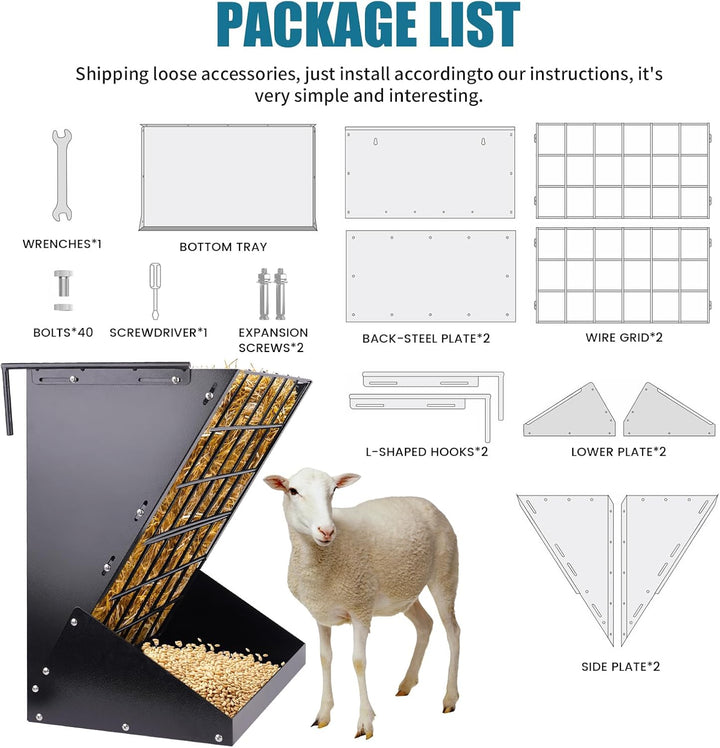 Grosses Heuraufe für Schafe und Ziegen 2 In 1 Hay & Grain/Salt Feeder Hängende Futterraufe Schafe mi