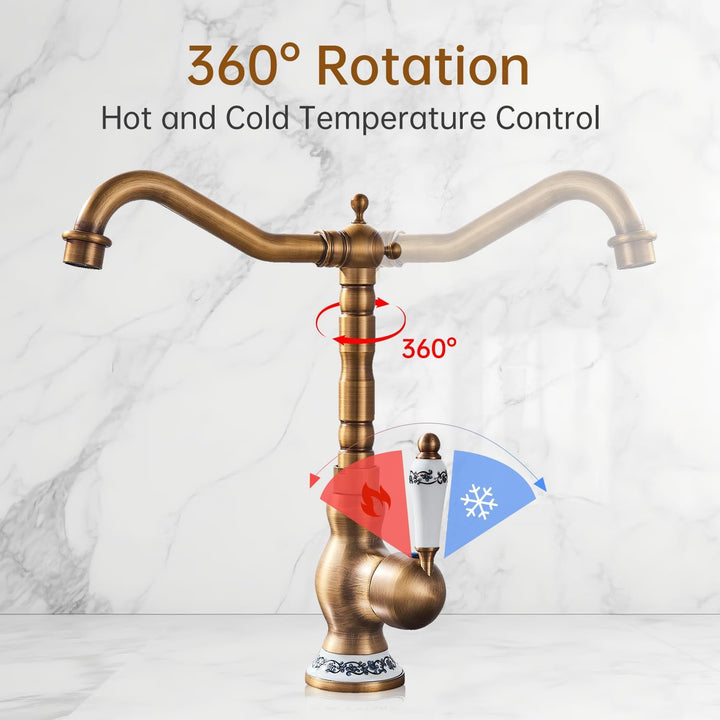 Wasserhahn Küche Retro Messing Armatur Bad Mittelalter Küchenarmatur Hoher Bogen Mischbatterie Spült