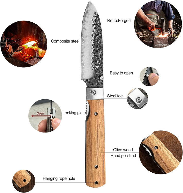 SENBON 440 Geschmiedeter Edelstahl Camping Chef Klinge Scharfe japanisches stil Faltende Tragbare Re
