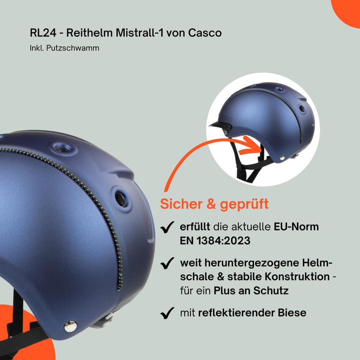 RL24 - Reithelm Mistrall-1 von Casco inkl. Putzschwamm – Reitkappe Damen, Herren &amp; Kinder – leicht,
