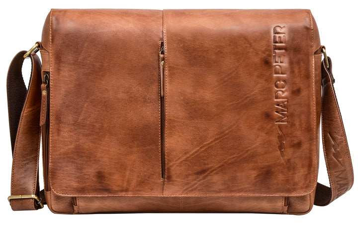 Marc Peter® Bergen leder Umhängetasche für Herren Damen | 15.6 Zoll Laptoptasche | Aktentasche aus e