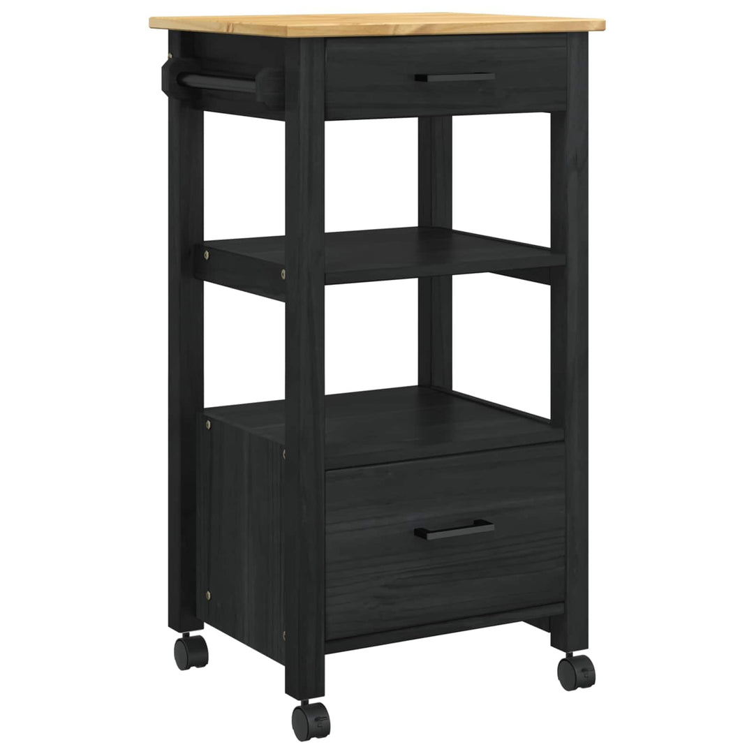vidaXL Küchentrolley Monza Schwarz 48 x 40 x 88,5 cm Massivholz Kiefer, Schwarz