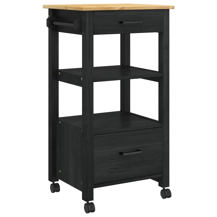 vidaXL Küchentrolley Monza Schwarz 48 x 40 x 88,5 cm Massivholz Kiefer, Schwarz