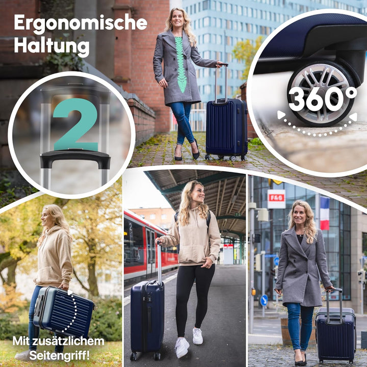 ABS Hartschalenkoffer - Ergonomisch & Sicher - Mittelgrosser Trolley Koffer mit 360° Rädern, Zahlen-