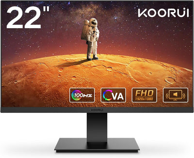 KOORUI 22 Zoll Gaming Monitor mit integrierten Lautsprechern, 100Hz, 1080p Bildschirm Aufhängbar, Ra