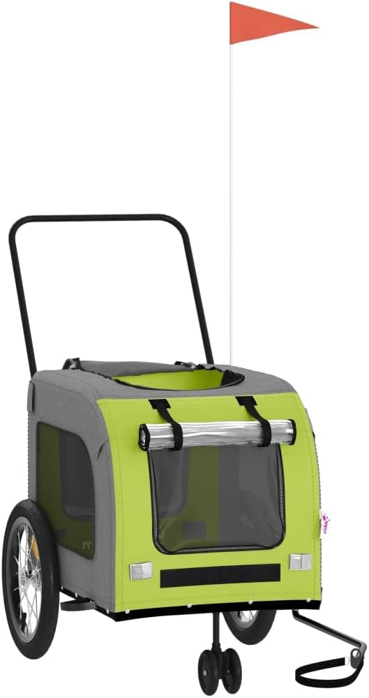 vidaXL Fahrradanhänger Hunde Gelb und Grau Oxford-Gewebe und Eisen Grün 63 x 121 x 65 cm, Grün 63 x