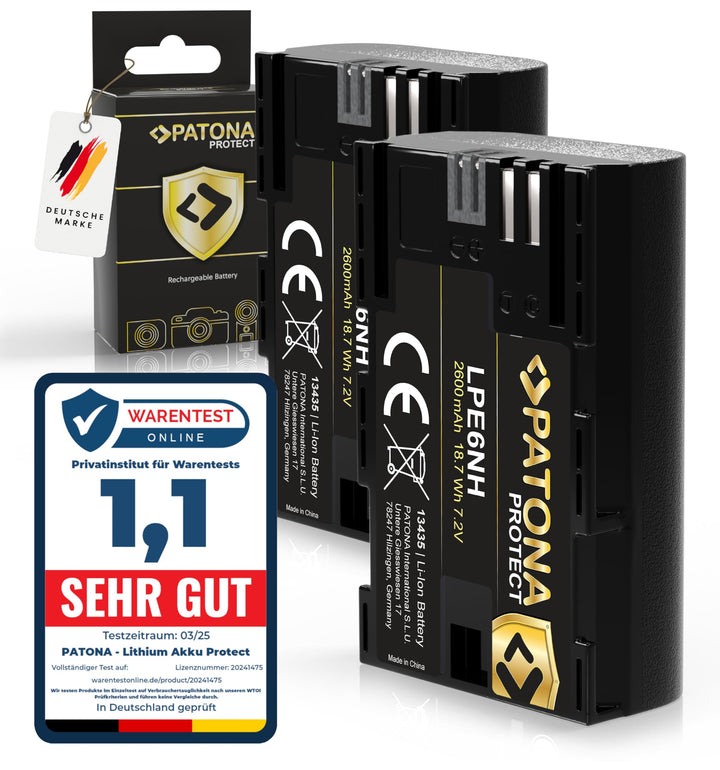 PATONA 2x PROTECT LP-E6NH Akku 2600mAh Ersatzakku kompatibel mit Canon EOS R5 R6 R6II R7 5D Mark II