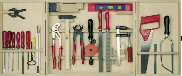 Pebaro 415 Profi-Werkzeugschrank, 30 Teile, komplettes Set im Holzschrank, hochwertige massive Werkz
