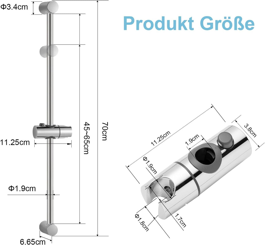 OFFO Edelstahl Duschstange 68cm, Wandmontierte Brausestange Verstellbar Abstand 38 bis 66cm mit Dusc