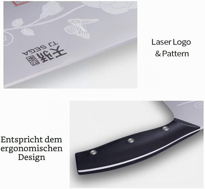 TJ POP Hackmesser Chinesisches Kochmesser Professionelles 19cm, Scharfer Küchenmesser mit Full Tang