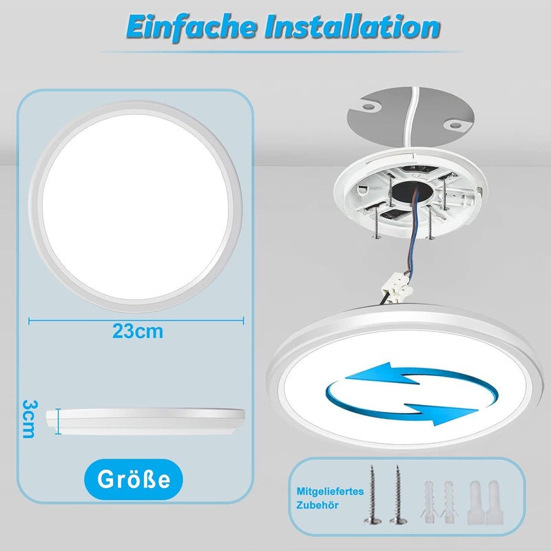 LED Deckenleuchte mit Radar Bewegungsmelder, 18W 5000K Deckenlampe mit Bewegungsmelder Innen, Flach