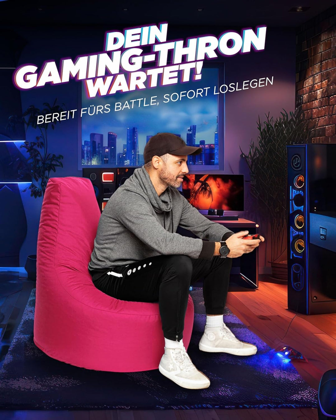 PATCH HOME Gamer Sessel mit Reissverschluss Lounge Kissen Sitzsack Sitzkissen Bean Bag In & Outdoor