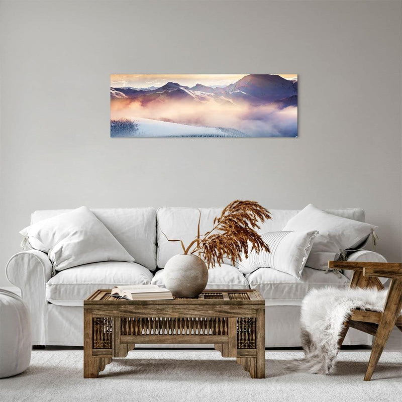 Panorama Bilder auf Leinwand Berge Schnee Winter Leinwandbild 90x30cm Wandbilder Dekoration Wohnzimm