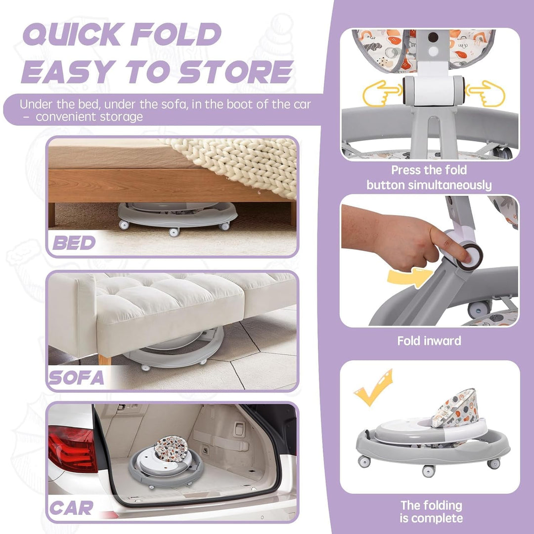 Lauflernwagen mit Lenkrad Spielset,Bodenmatte,Anti-Roll 6-Rad-Rundfahrwerk,Faltbar und 3 Höhenverste