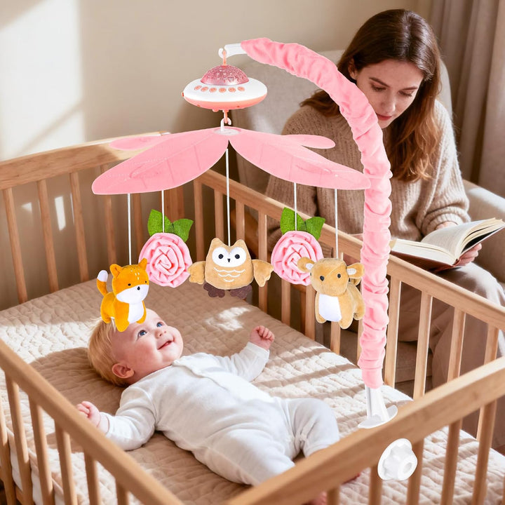 VZO Baby Mobile Babybett, Mobile Baby mit Musik und Projektion, Mobile Wickeltisch Baby Mobiles für