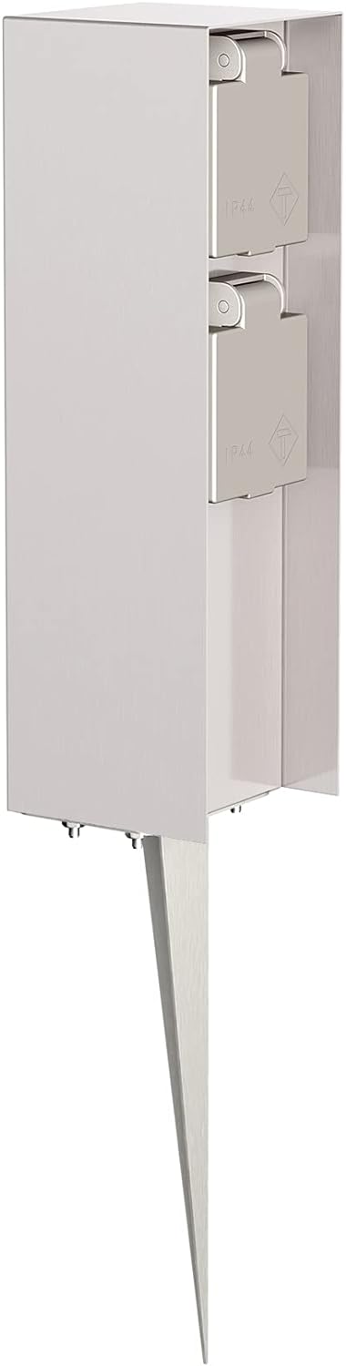 ledscom.de Garten-Steckdosen-Säule POMI mit Erdspiess für aussen, IP44, 2-Fach, Edelstahl, eckig, 23