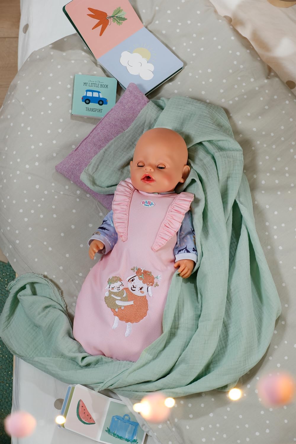 Baby Born Puppenschlafsack - Rosa Schlafsack mit Rüschen & Klettverschluss - Hochwertiges Puppenzube