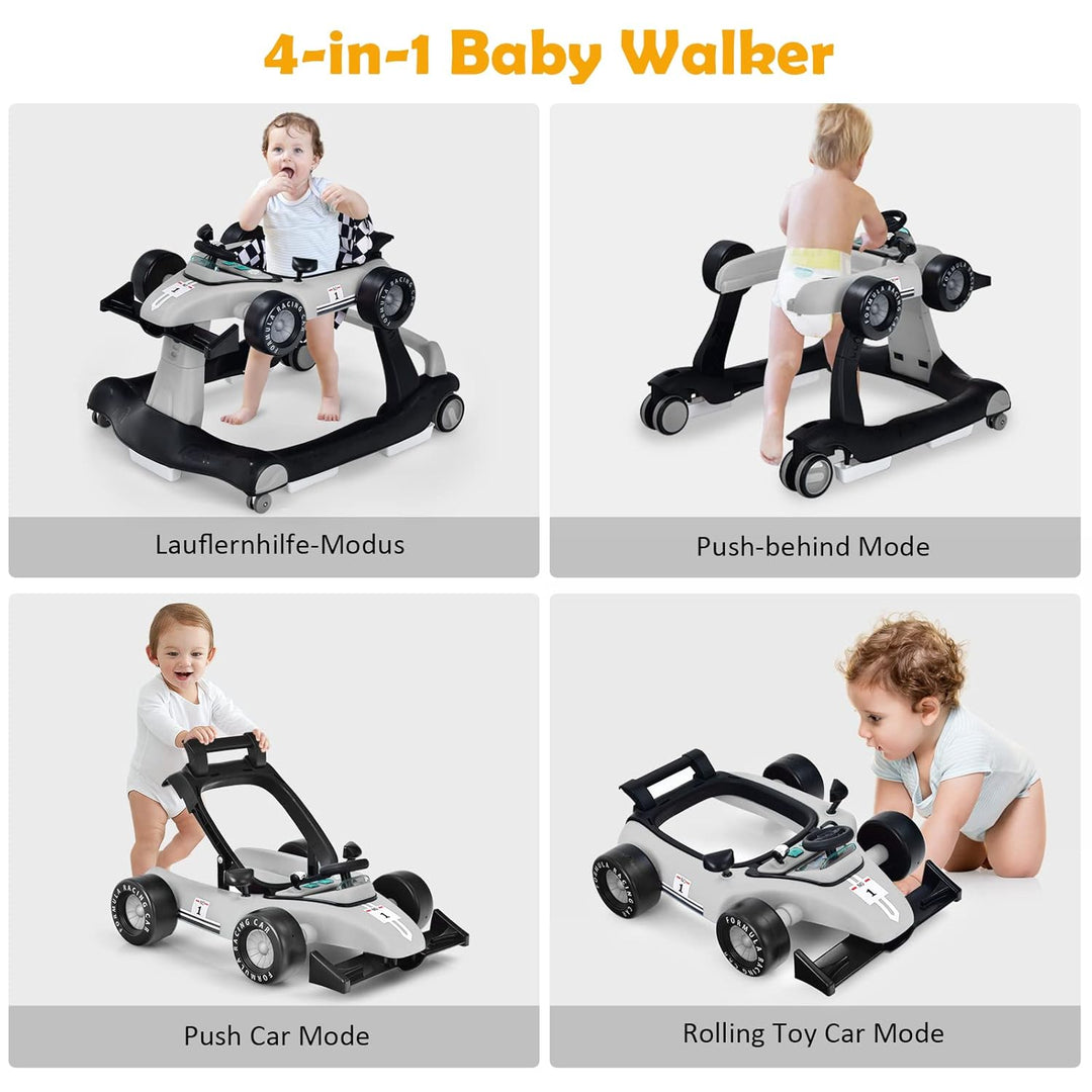 DREAMADE Lauflernhilfe, 4 in 1 Autoförmiger Lauflernwagen mit einstellbarer Geschwindigkeit, Musik &