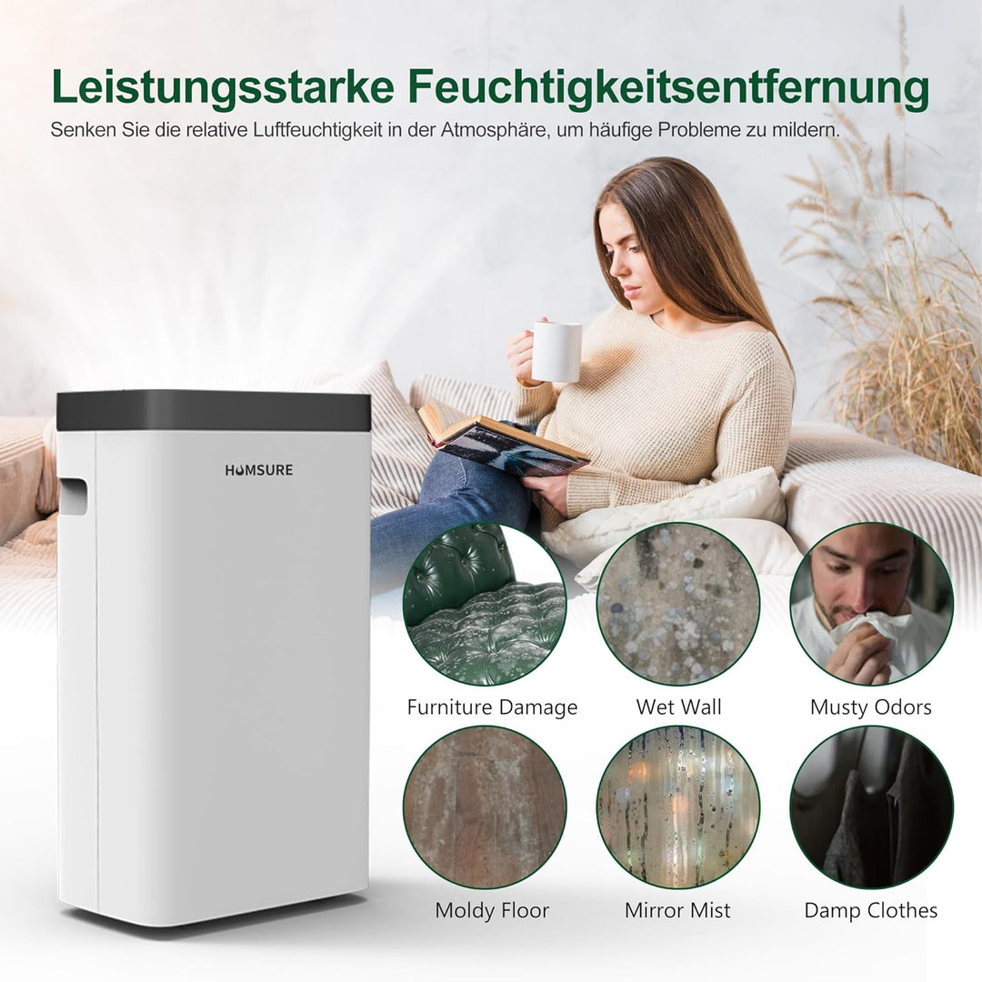 Luftentfeuchter 16L, Elektrisch Entfeuchter für 100m³(~40m²), Luftentfeuchter Keller, Timer, Automat
