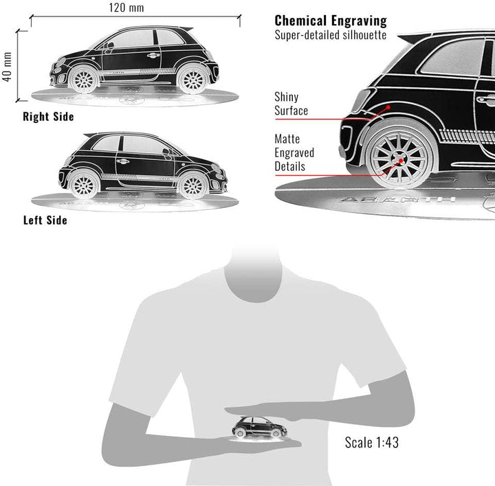 4R Quattroerre.it 11203 Modellauto Silhouette graviert Fiat 500 Abarth aus Edelstahl
