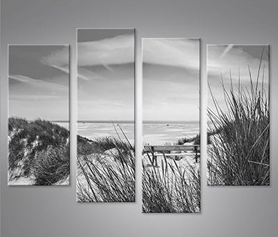 islandburner Bild Bilder auf Leinwand Nordseestrand Schwarz/Weiss Dünen 4er XXL Poster Leinwandbild