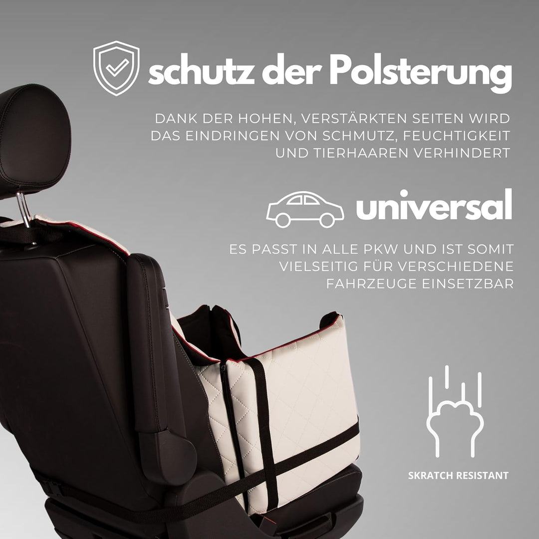 Golden Dog - Transportbox Hund mit Sicherheitsgurt M-52x44x33 cm - Leder Imitation Autositz Hund, Wa
