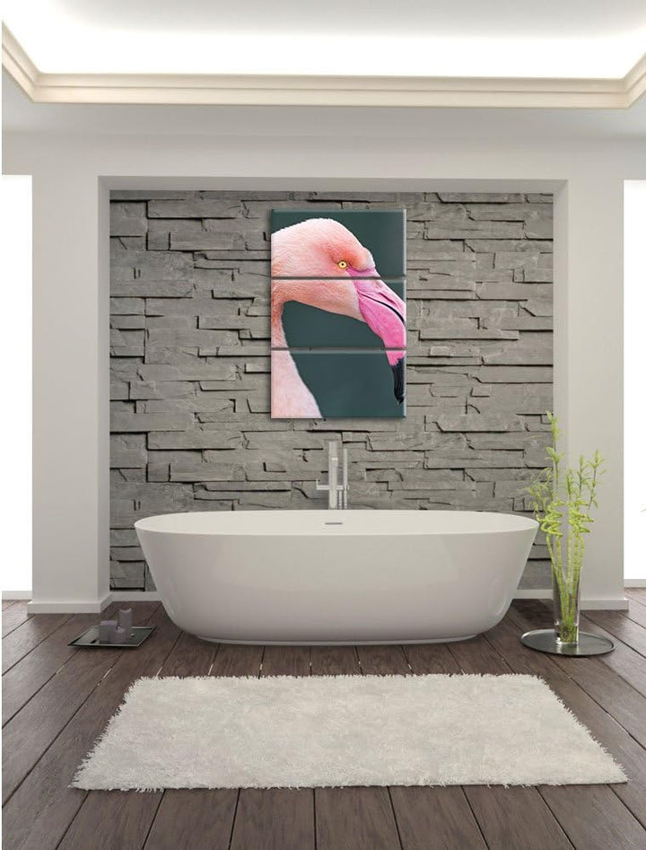 Pixxprint Flamingo im Seitenprofil 3-Teiler Leinwandbild 120x80 Bild auf Leinwand