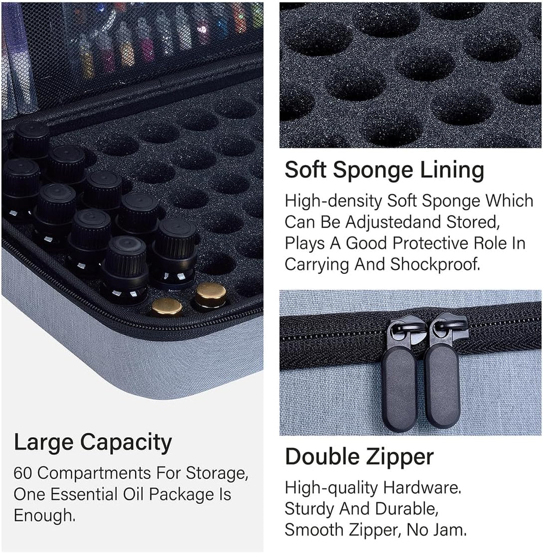 ätherische Öle Tragetasche hält 60 Flasche Lagerung Organizer Grau | hält 60 Flasche für 1-3ML Rolle