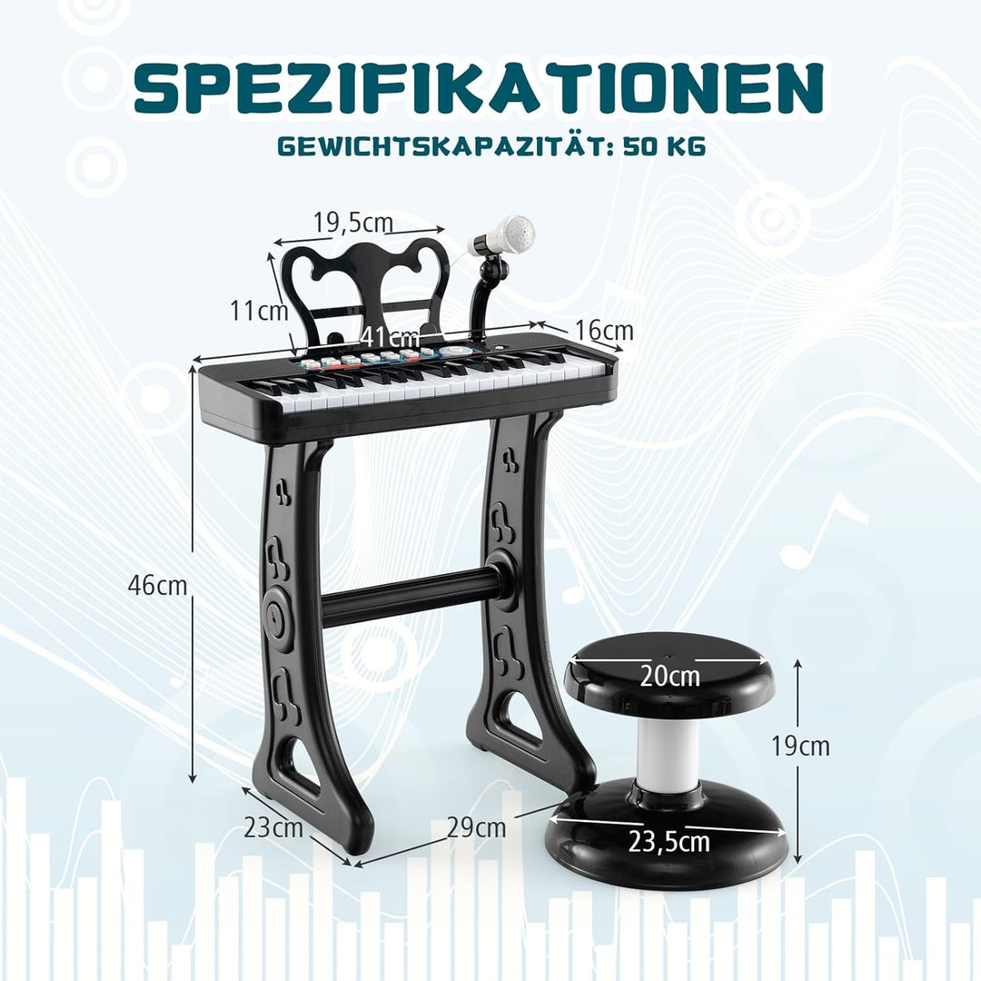DREAMADE Kinder Keyboard, 37 Tasten E-Piano mit Notenständer & Mikrofon & Hocker, Klavier Spielzeug