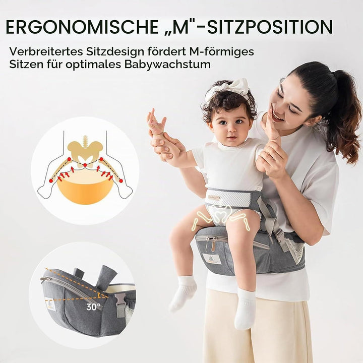 Baby Hüftsitz, ergonomisch, mit Sicherheitsgurt, aus reiner Baumwolle, atmungsaktiv, 0-36 Monate (Du
