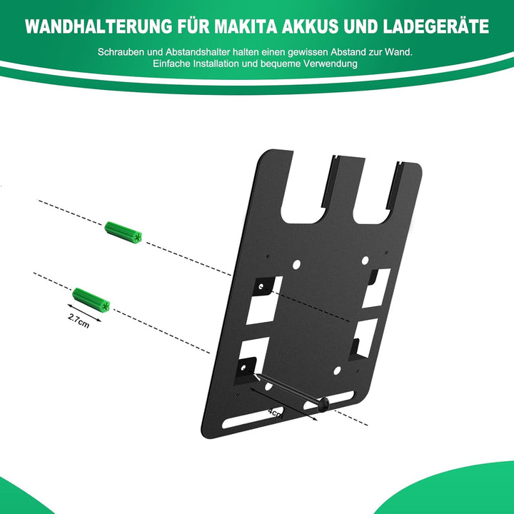 JYiuog Wandhalterung für Makita Akkus und Ladegeräte, Stark Stahl Stabiler 2er Akkuhalter und Ladege