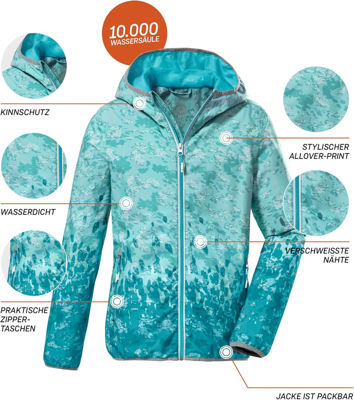 Killtec Mädchen Kos 165 Grls Jckt Funktionsjacke mit Kapuze, packbar, wasserdicht, aqua