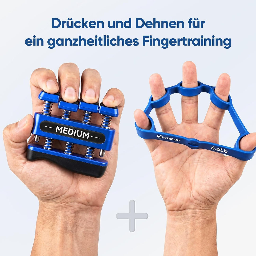 FitBeast Handtrainer &amp; Fingertrainer Set mit Finger-Expander-Bändern | Druck- und Strecktraining der