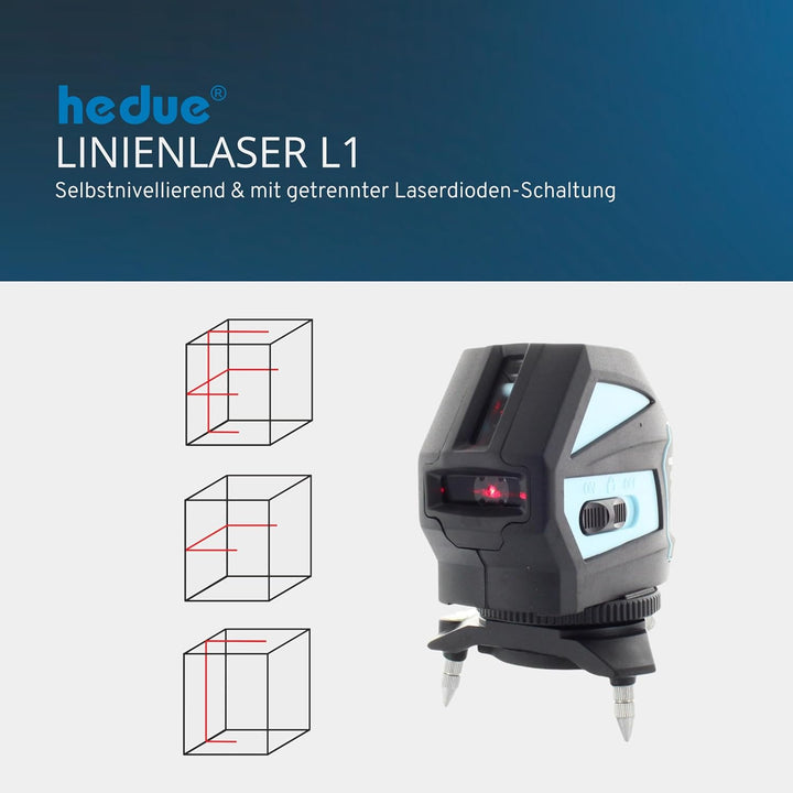 hedue® Linienlaser L1 - Roter Kreuzlinienlaser mit magnetischer Halterung (Multifunktions-Adapter),