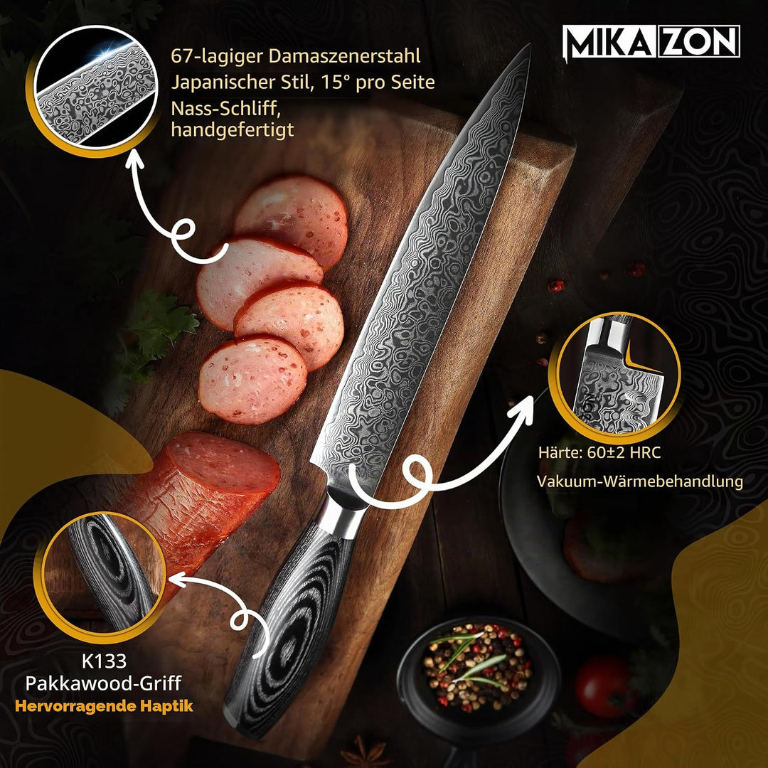 Damast Tranchiermesser - Professionelles 20.2 cm Schneidemesser mit 67-lagiger Stahlkonstruktion und