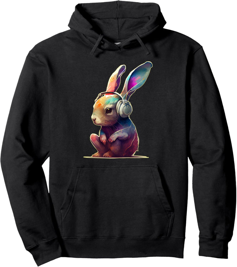 Bunter Hase Kopfhörer DJ Musiker Pullover Hoodie