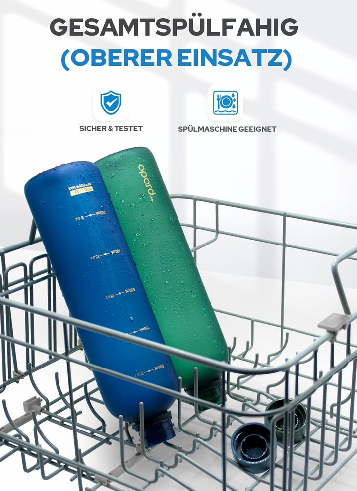 Opard Slim Trinkflasche 1l, Kohlensäure geeignet Wasserflasche, Water Bottle Spülmaschinenfest, BPA