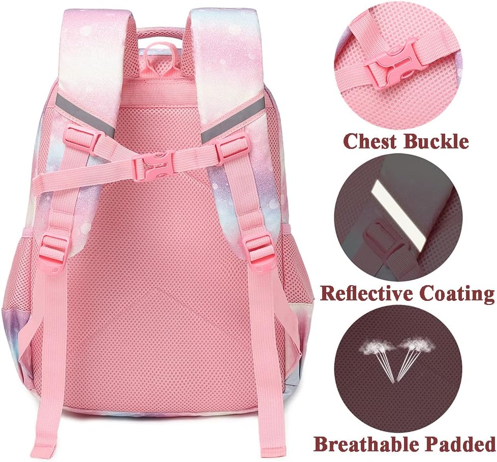 Kimwadalh Mädchen Schulrucksack 3 Teilig Schultasche Glitzer Rucksack Schulranzen Set Mädchen Jungen