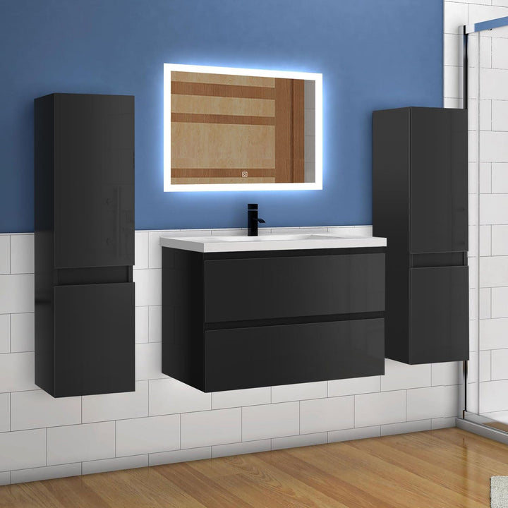 Aica Sanitär Waschtisch mit Unterschrank 50cm Alast Badmöbel Set Hochglanz Schwarz Waschbecken mit U