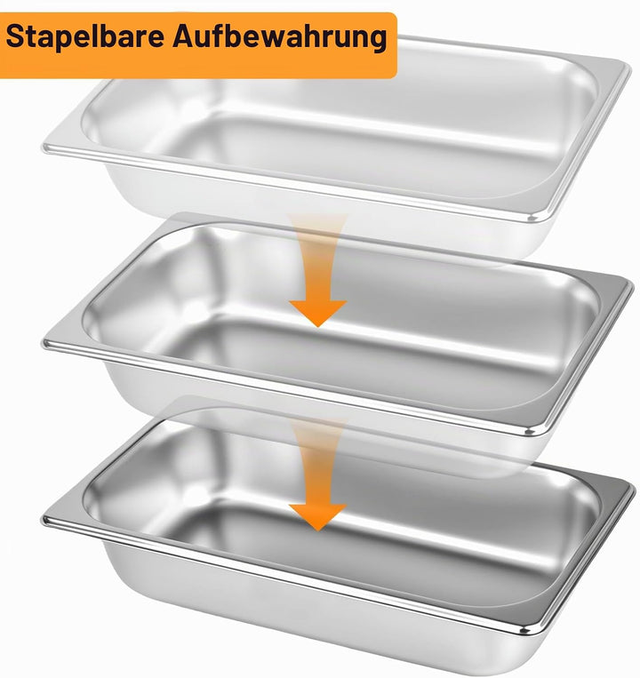 Panierschalen Set 3 Teilig,Panierstrasse Schnitze 32,5x17,5 x 6,5cm,GN 1/3 Behälter,Rechteckige Meta