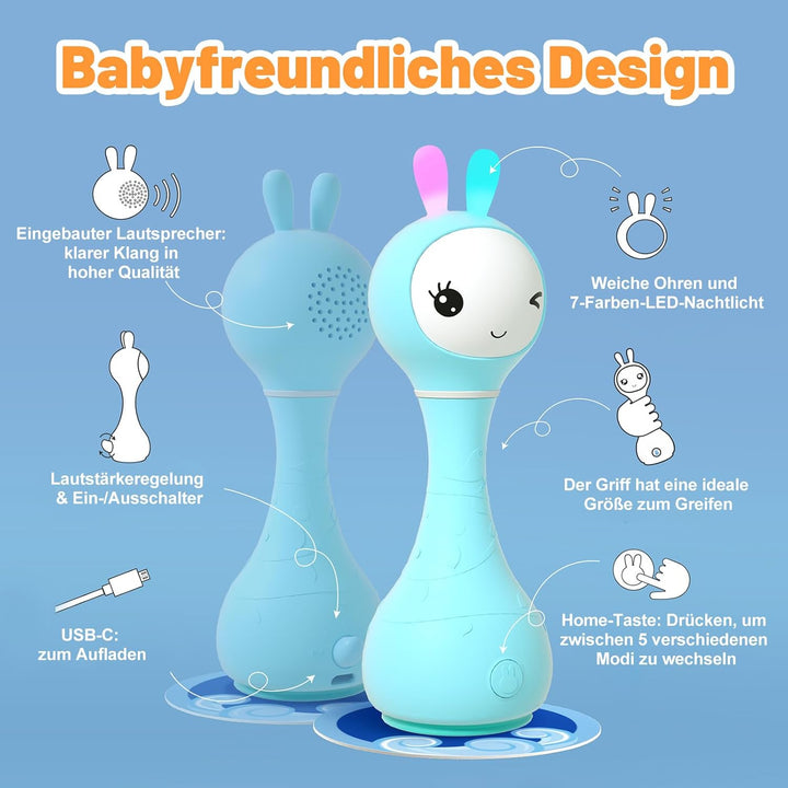 alilo Smarty Bunny Baby Rasseln, Montessori Spielzeug ab 0 3 6 12 18 24 Monate, Musikalisches Babysp