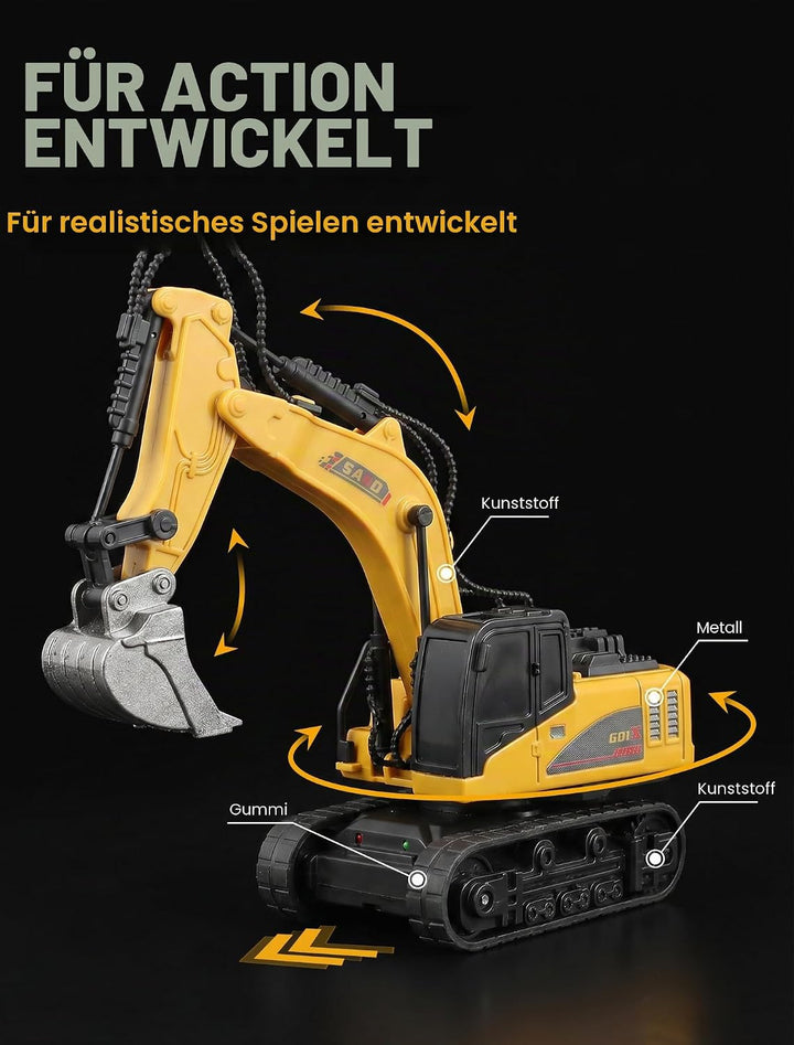 10-Kanal Mini RC Bagger, Ferngesteuerter Bagger für Erwachsene, Metallschaufel aus Legierung, Type-C