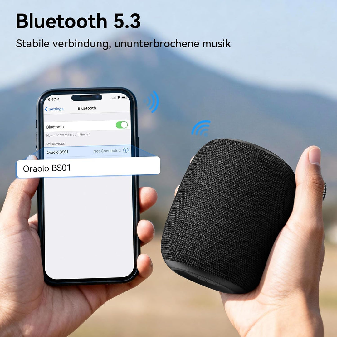 oraolo Bluetooth Lautsprecher mit 15W Audio, IPX7 Wasserdichter, 30 Stunden Abspielzeit, LED Beleuch