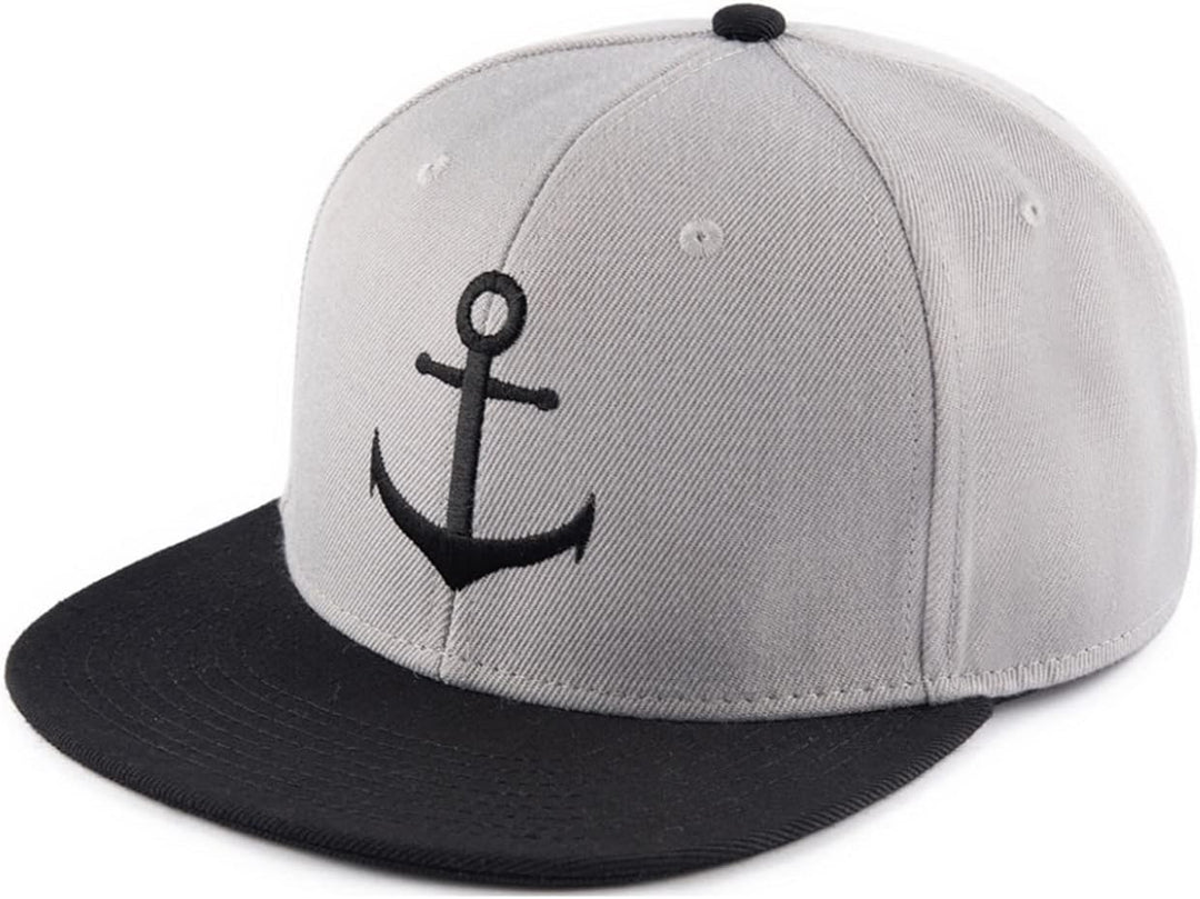 Bexxwell Snapback Cap grau/schwarz mit Anker (optimale Passform, Kappe, Black, Grey, Gray, Anchor, U