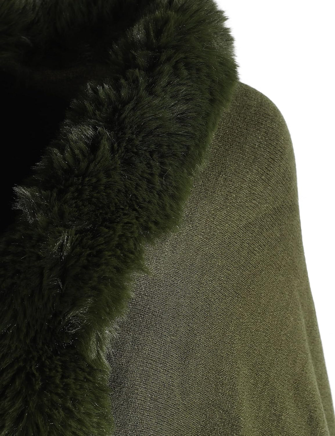 ZLYC Damen Winter Kunstpelz Poncho Strick Schal Stola Warm Cape Cardigan Einfarbig Armeegrün, Einfar