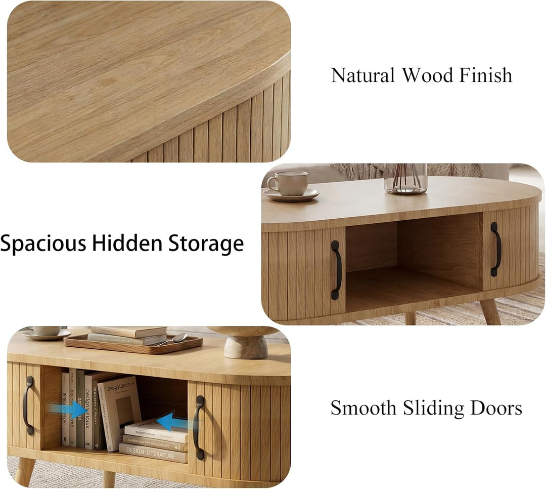 Ovaler Couchtisch Wohnzimmertisch, Living Room Table,Coffe Table,Multifunktionaler Tisch mit 2 Schie