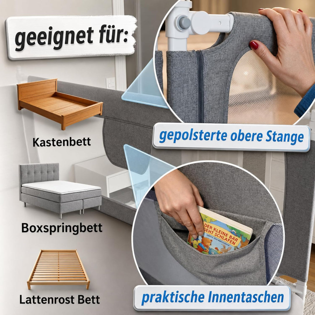 Rausfallschutz Boxspringbett & Bettgitter Rausfallschutz – Bettschutzgitter Set inkl. Befestigungsmö